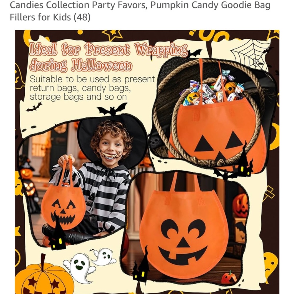 Amazon Pumpkin Candy Goodie Bags - Orange and Black 48 piece per pack - Picture 4 of 10